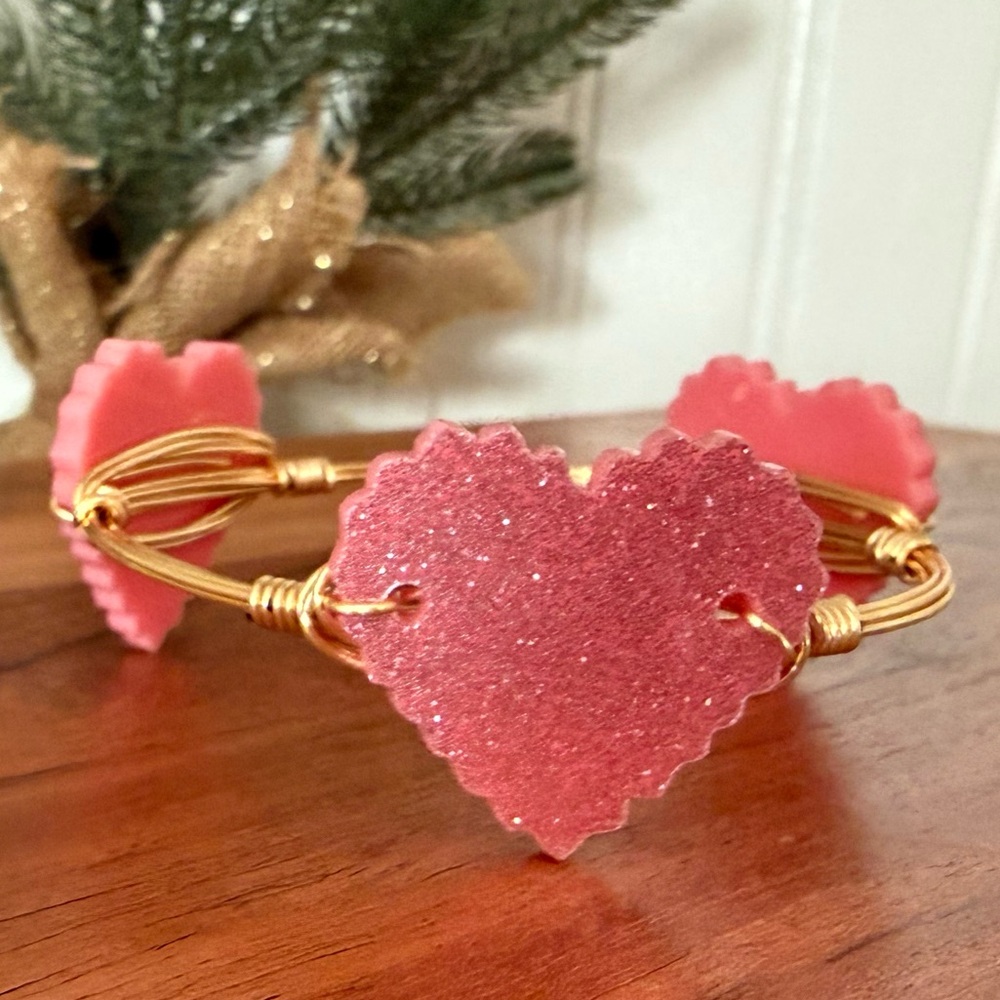 Pink Glitter Heart Braclet by Bourbon and Bowties